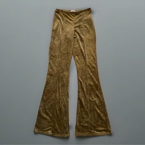 GeeGee Velour Flare Pants Sz M Golden Tan Boho Festival Hippie Y2K 90s USA Made